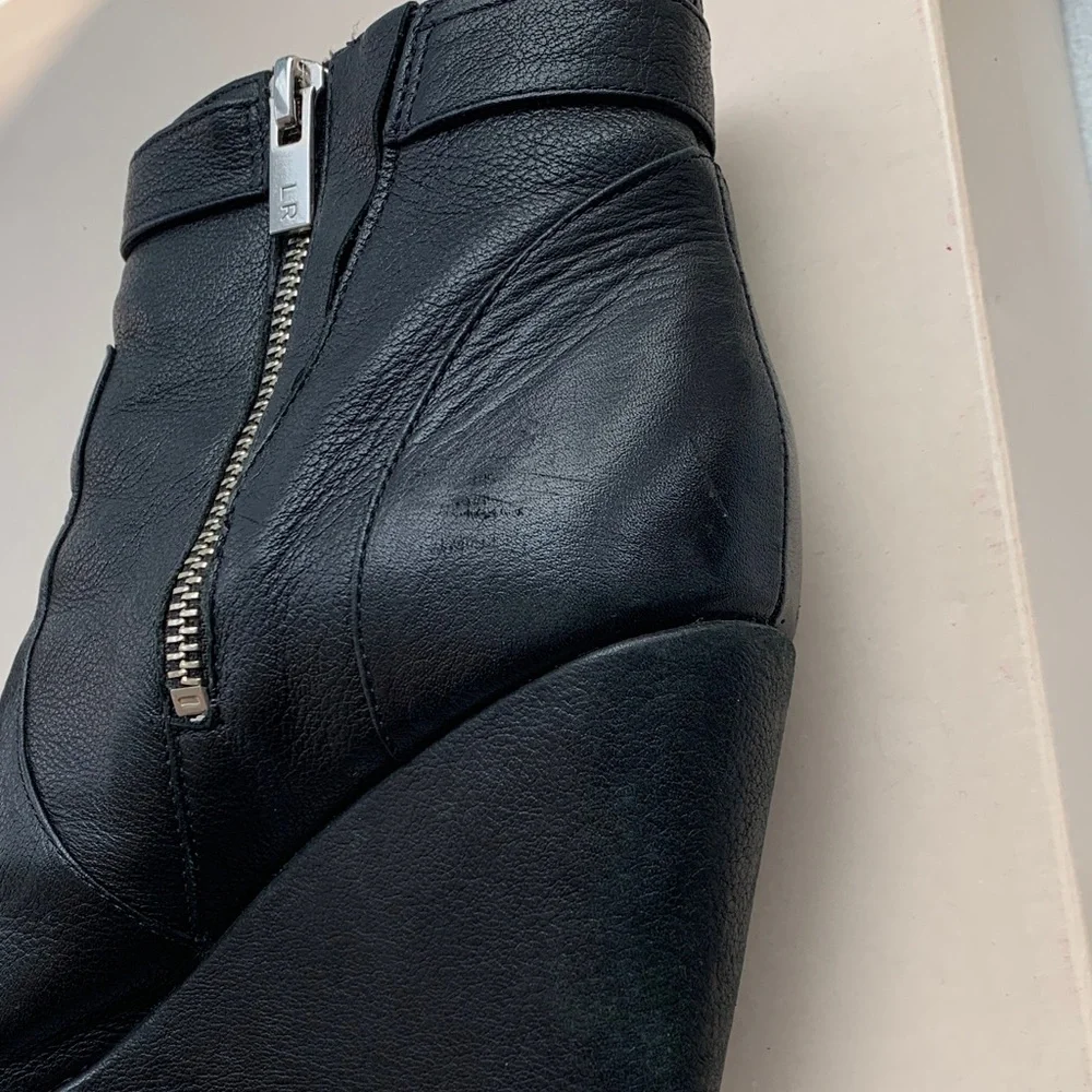 Loeffler Randall Black Leather Wedge Ankle Boots